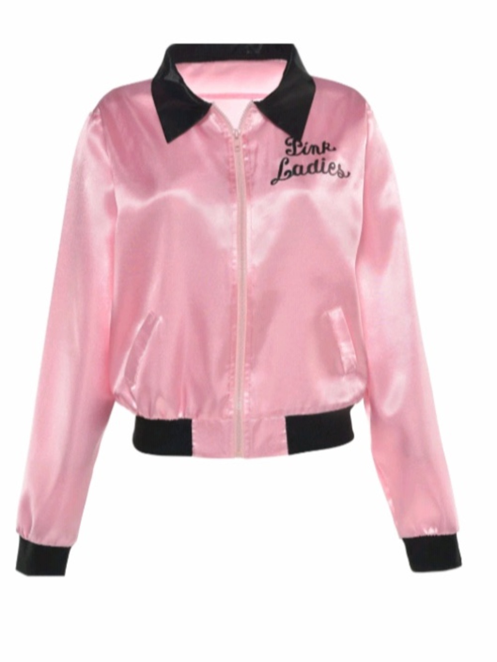 Pink Ladies Grease silky satin full zip bomber jacket